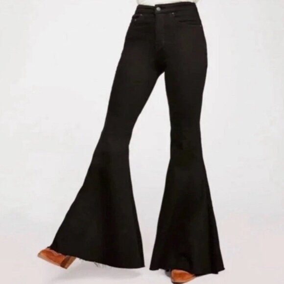 Free People CRVY Super High-Rise Lace-Up Flare Jeans Black Women’s Size 35 - Picture 3 of 12